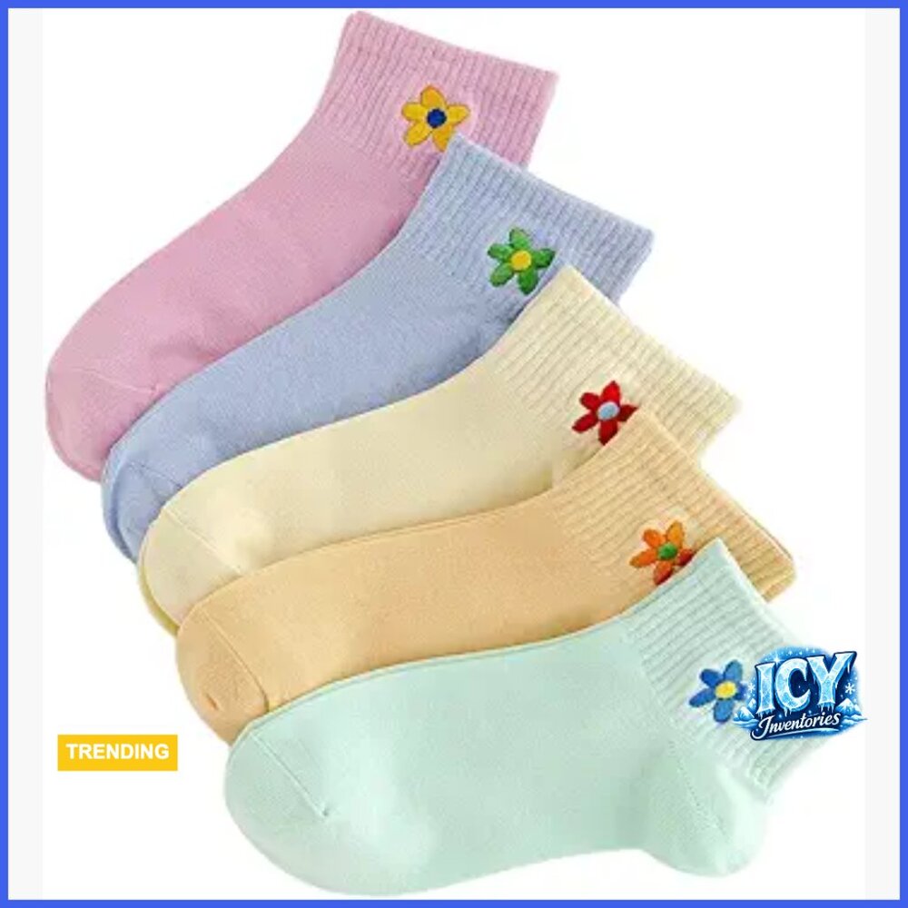 Polyester Athletic Socks With Flower Embroidery, … - image 1